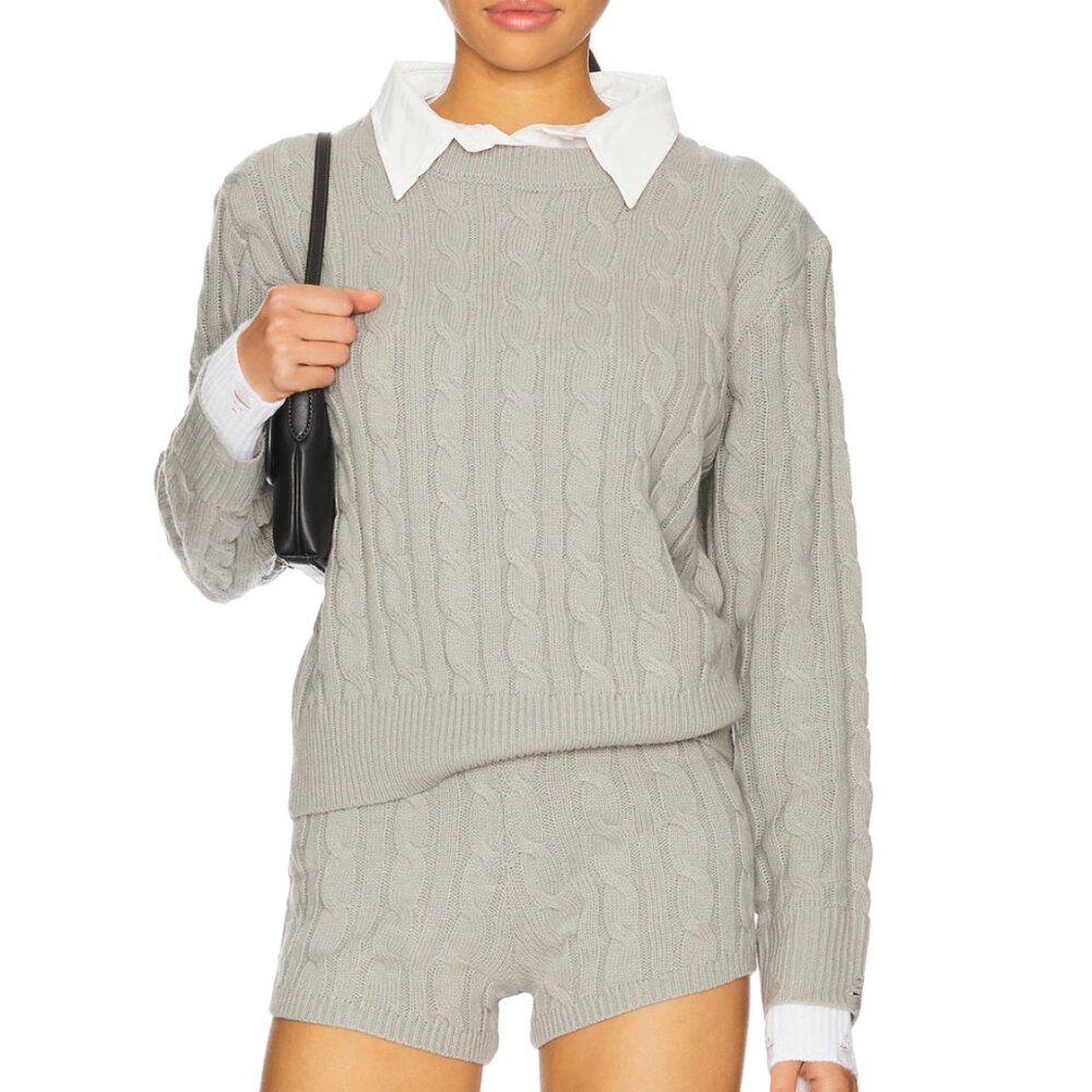 NEW LIONESS Coastal Cable Knit in Cloud Grey Long Sleeve Sweater Medium M